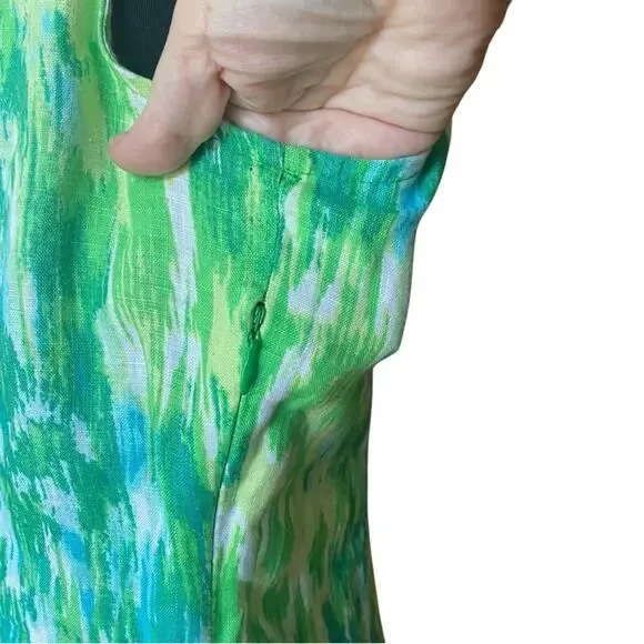 Vintage Choices 100% Linen Sleeveless Green and Blue Maxi Dress small - Picture 10 of 15